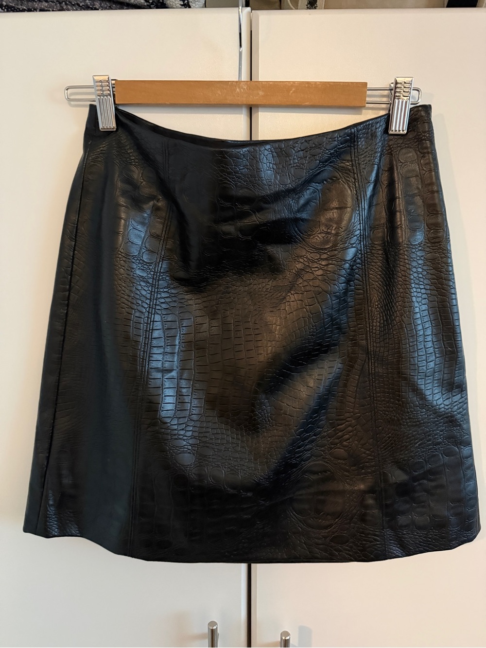Babaton Black Faux Croc A-Line Mini Skirt